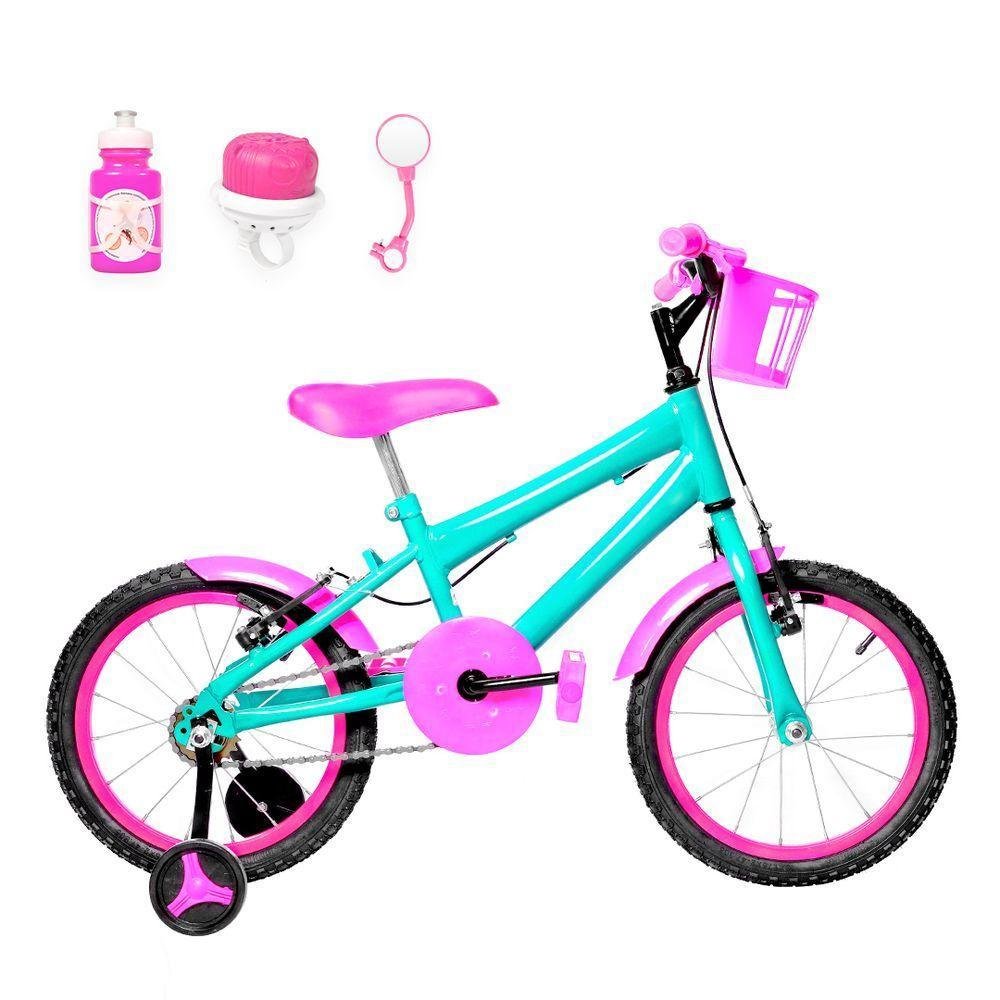 Bicicleta Aro 16 Alumínio + Kit Passeio Verde Água E Pink - Imagem zoom