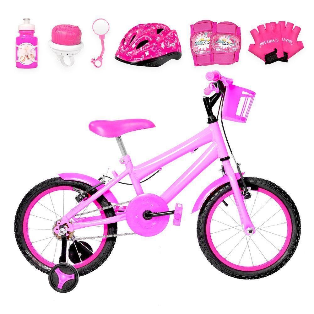 Bicicleta Aro 16 Alumínio + Kit Proteção Rosa E Pink - Imagem zoom