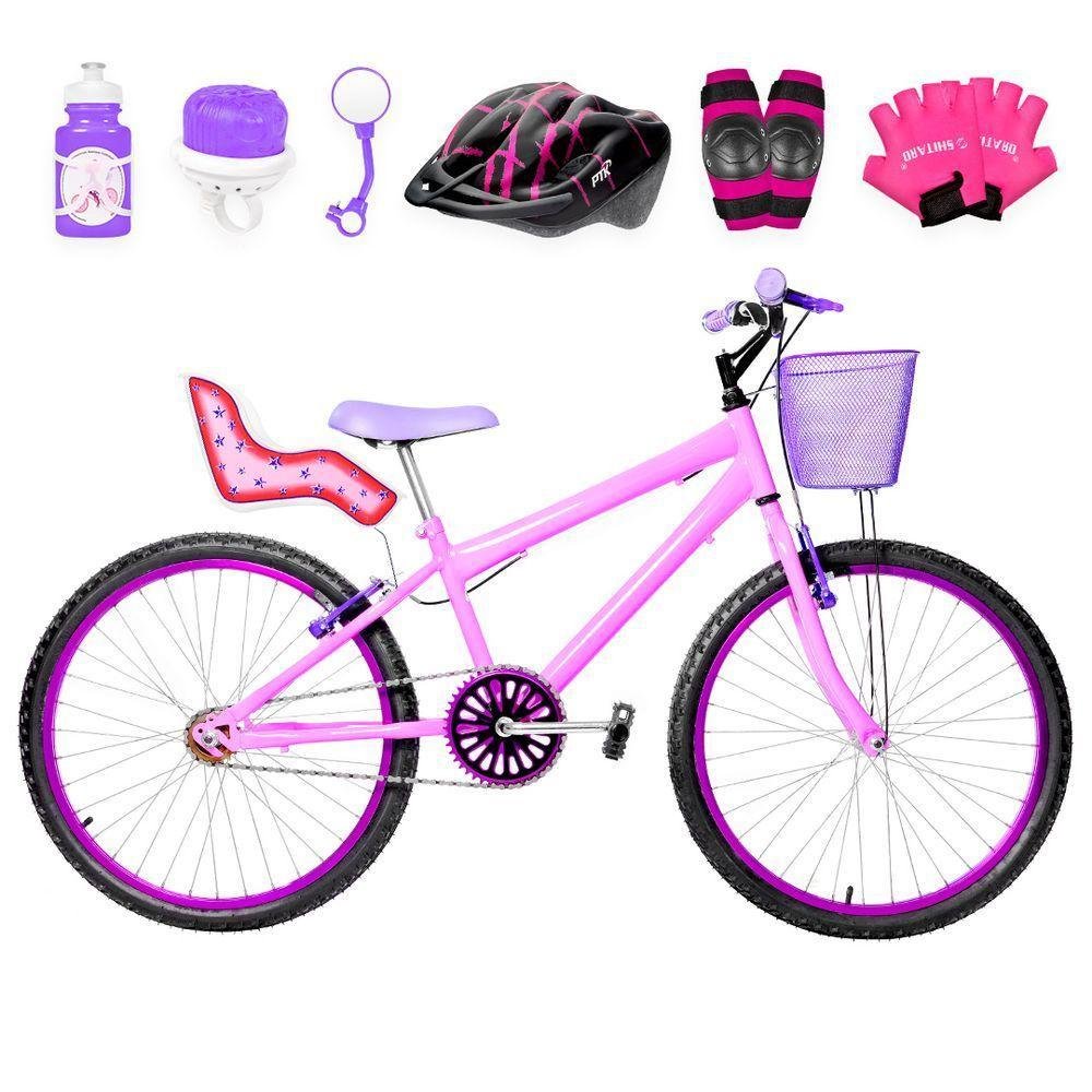 Bicicleta Aro 24 Alumínio + Kit Premium Rosa E Violeta - Imagem zoom