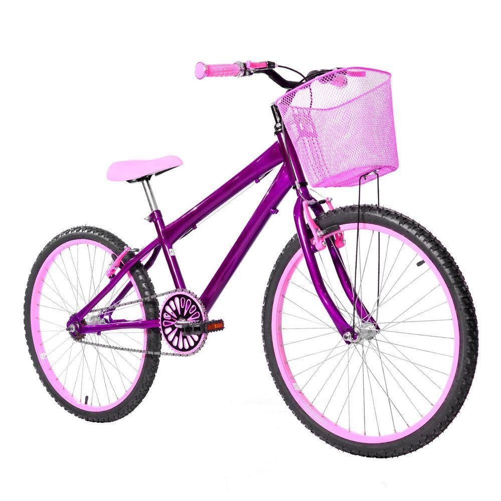 Bicicleta Aro 24 Alumínio + Kit Premium Violeta E Rosa - Imagem