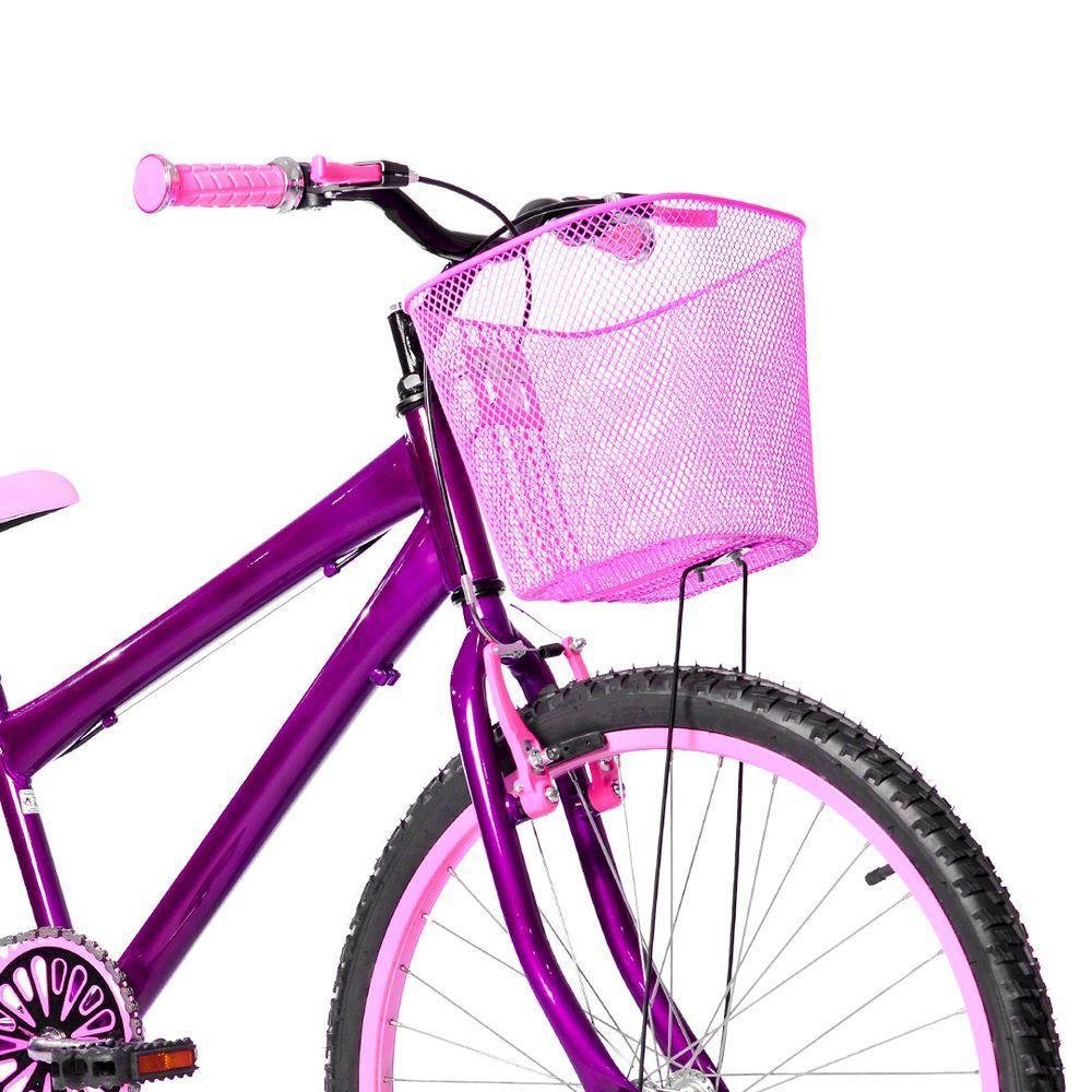 Bicicleta Aro 24 Alumínio + Kit Premium Violeta E Rosa - Imagem