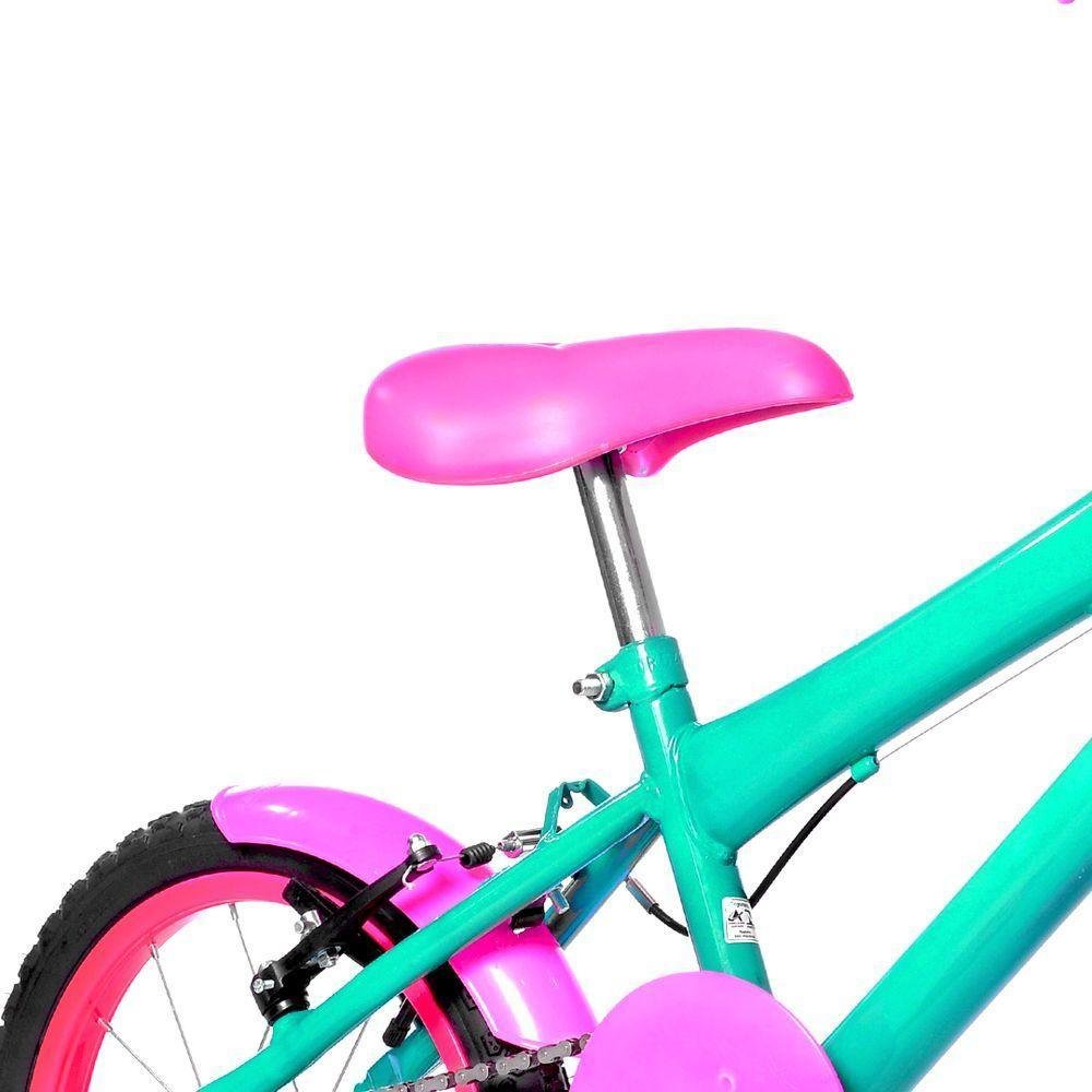 Bicicleta Infantil Aro 16 Alumínio Verde Água E Pink - Imagem