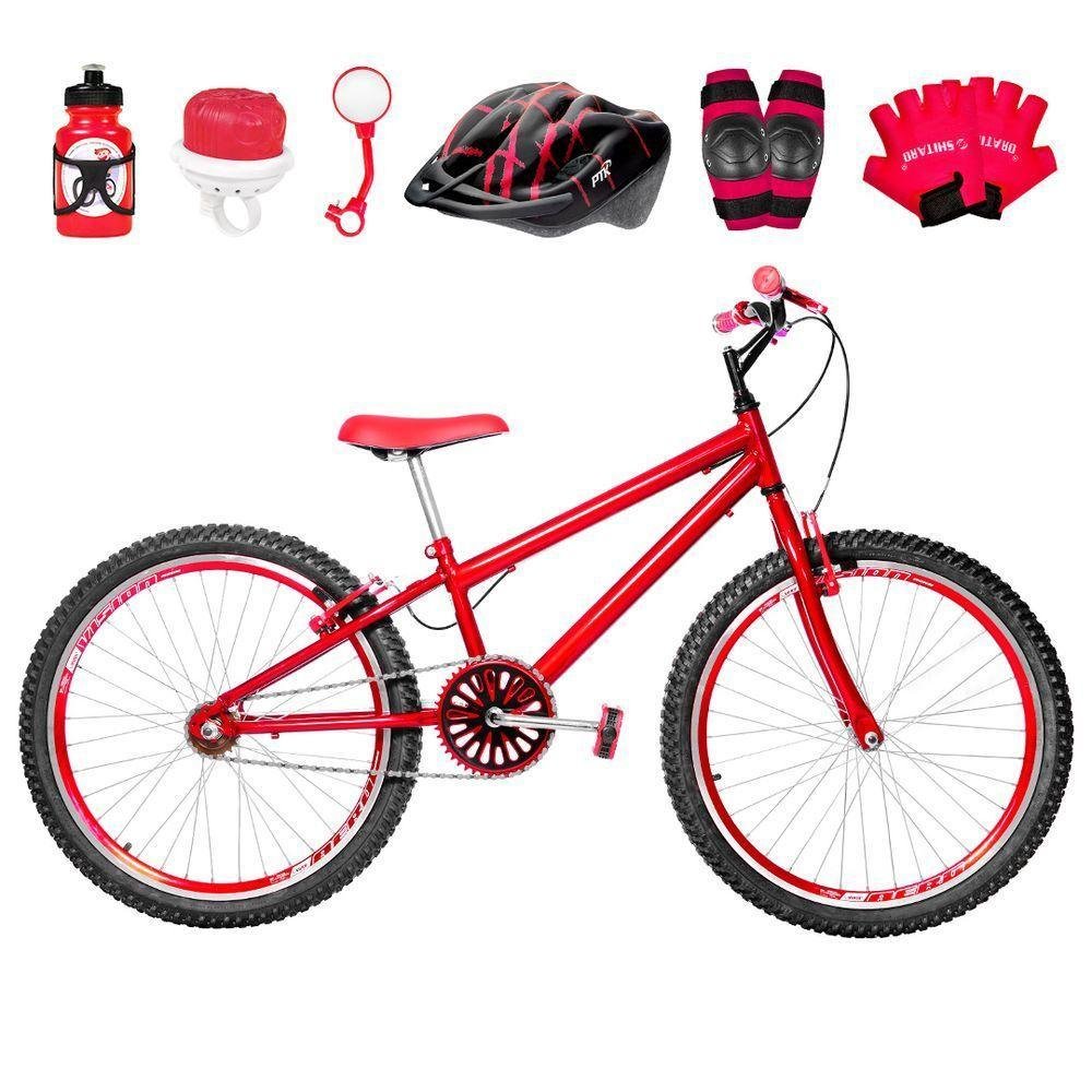 Bicicleta Masculina Aro 24 Aero + Kit Proteção Cor Vermelha - Imagem