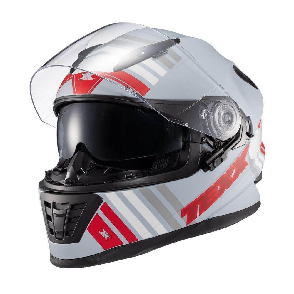 Capacete Texx Fechado Wing Grid Chumbo Vermelho Branco Tamanho 58 - Imagem zoom