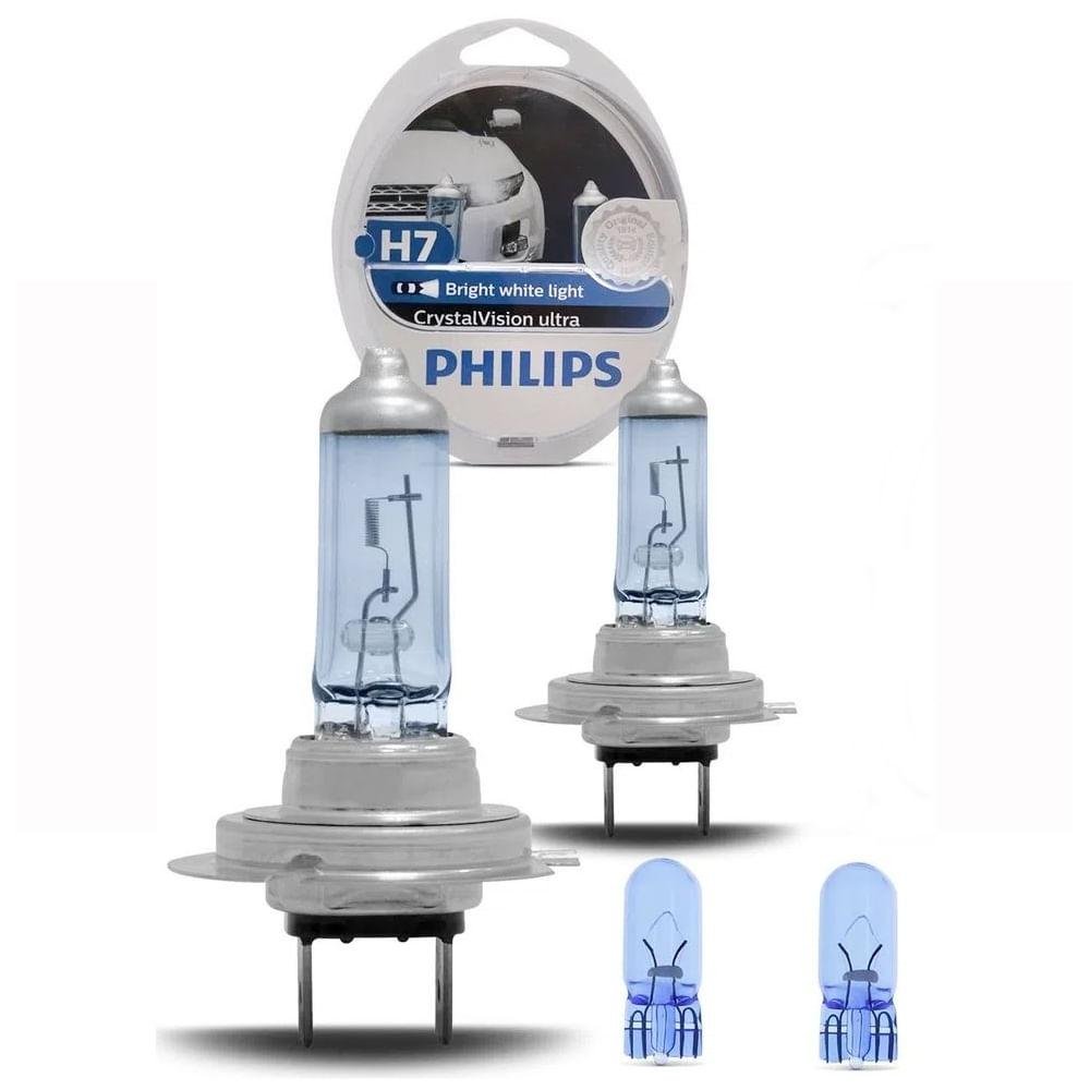 Par de Lâmpadas Philips Super Branca H7 Crystal Vision 4300K 55W + 2 Lâmpadas Pingo Efeito Xenon-PHILIPS-295222