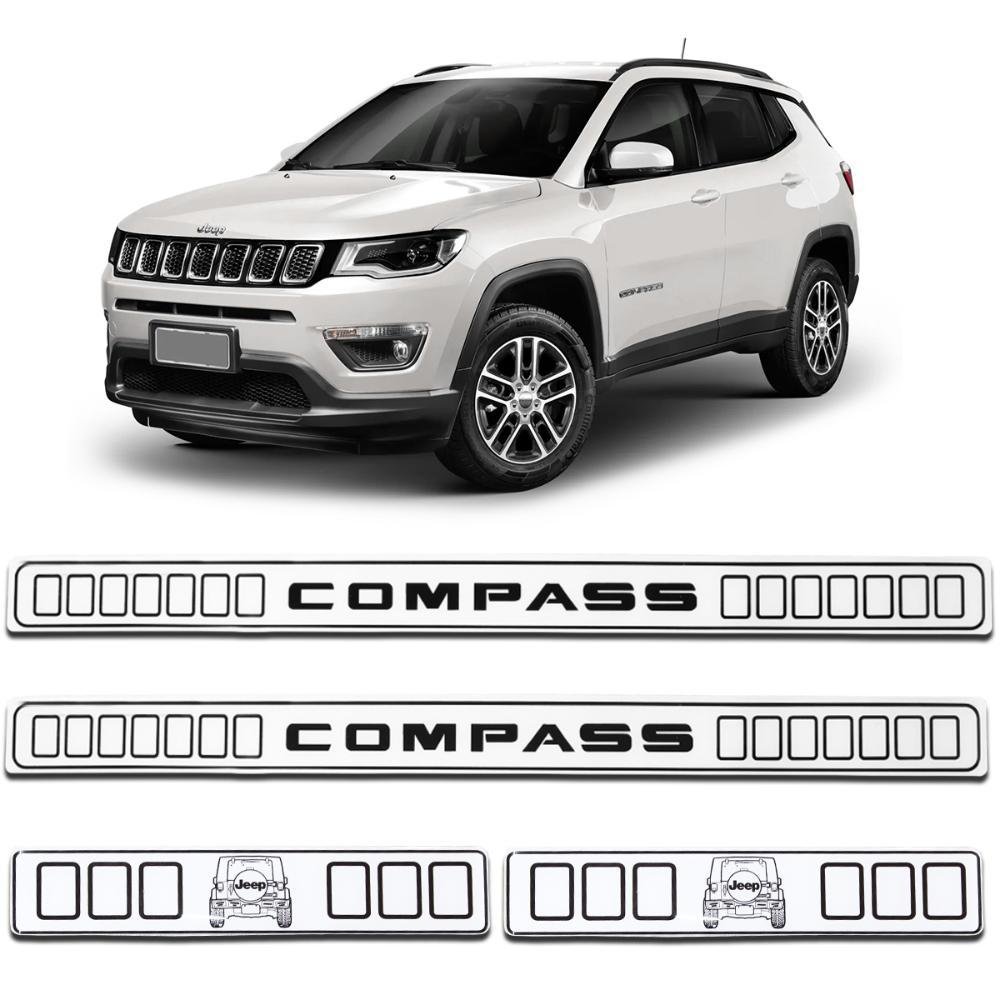 Jogo de Soleira Porta Jeep Compass 2012 a 2019 Resinada Branco - Imagem zoom