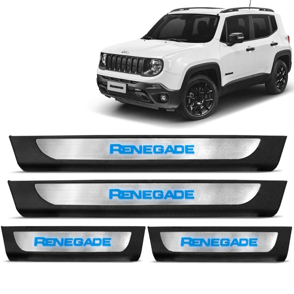 Soleira de Porta Jeep Renegade 2016 a 2021 Aço Inox com Led Azul - Imagem zoom