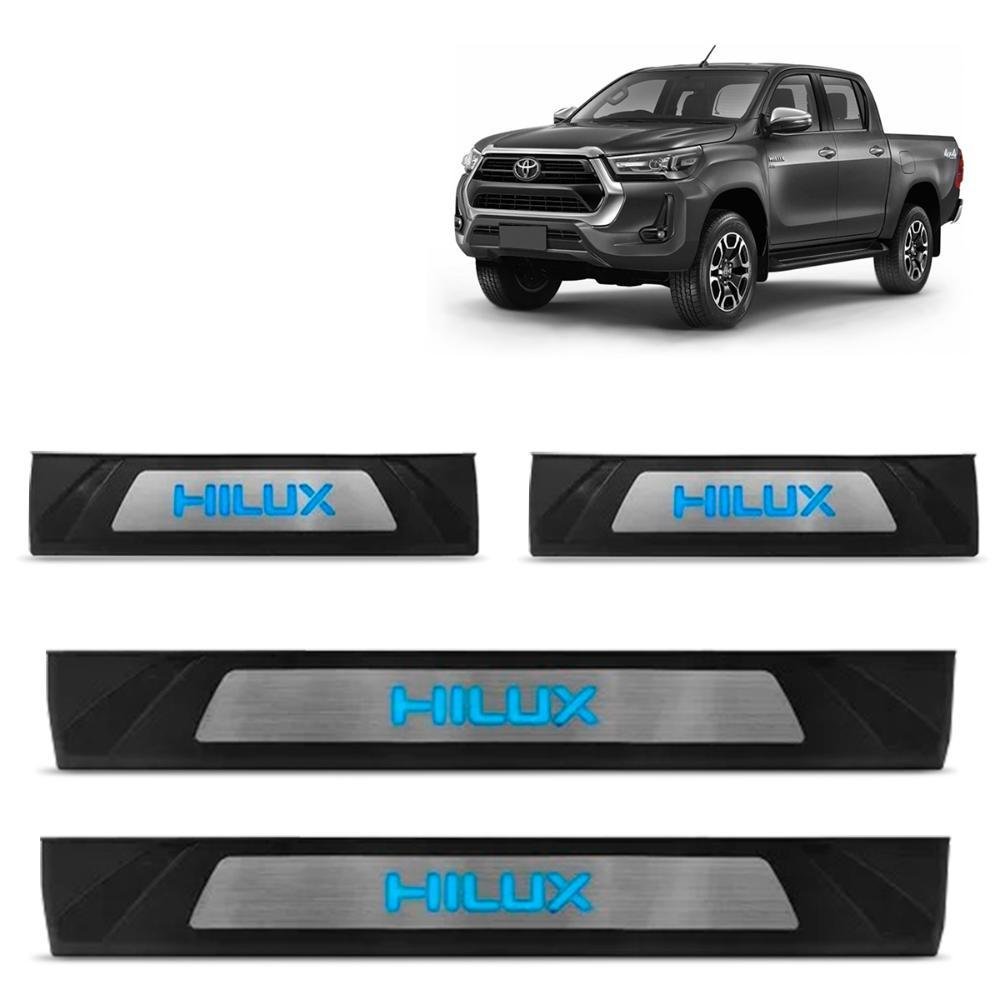 Soleira de Porta Hilux 2016 a 2023 Aço Inox com Led Azul - Imagem zoom