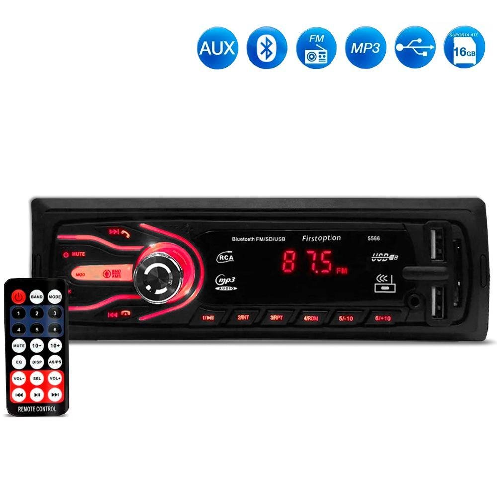 Radio Automotivo First Option 5566T Mp3 Player Bluetooth USB SD FM Aux 4x25w-First Option-276586