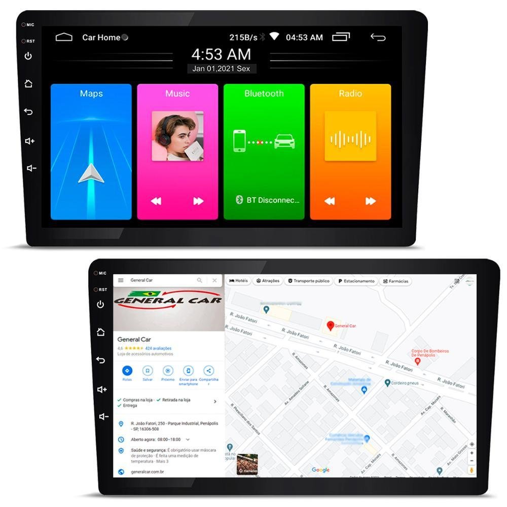 Central Multimídia 10 Polegadas Android 12.0 Roadstar RS1002BR Prime GPS Wifi Bluetooth USB - Imagem