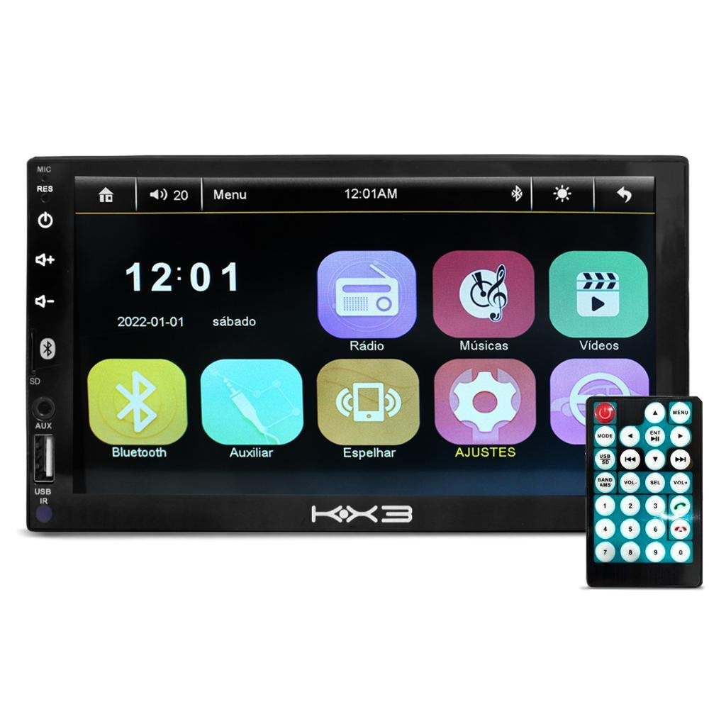 Central Multimídia MP5 2 Din KX3 Tela 7 Polegadas Bluetooth USB SD AUX 4x45W - Imagem zoom