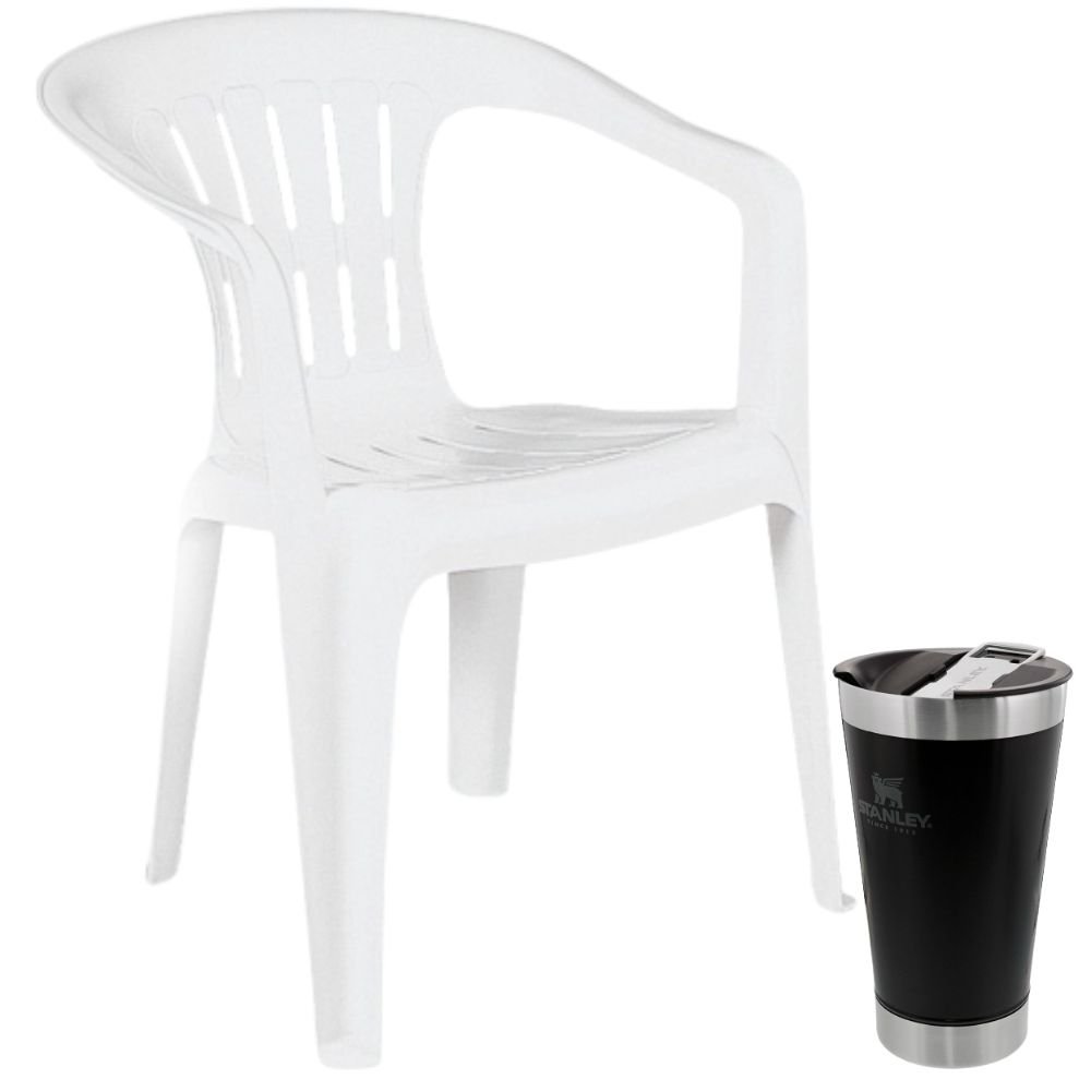 Combo Copo Térmico de Cerveja com Tampa Matte Black 473ml + Cadeira com Braços - Atalaia - Imagem zoom