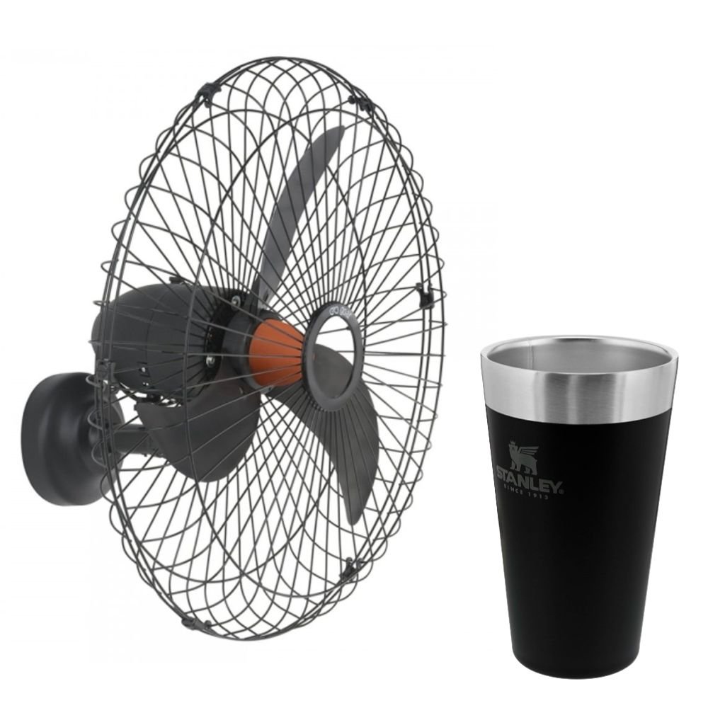 Combo Copo Térmico de Cerveja Sem Tampa Matte Black 473ml + Ventilador de Parede 70cm 270W Bivolt Preto V70 - Imagem zoom