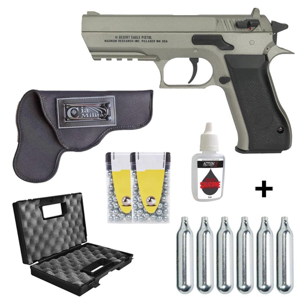 Pistola de Pressão CO2 Magnum Baby Desert Eagle Silver 4.5mm - Cybergun + 6 Cilindros + 600 Esferas + Coldre + Maleta + Óleo-Cybergun-305443