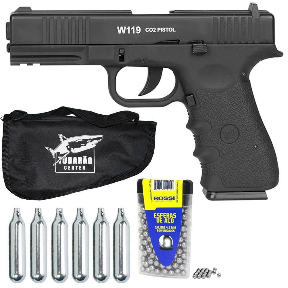 Pistola de Pressão W119 Slide Metal Co2 4.5mm - Wingun + 6 Cilindro + Esfera + Porta Revolver-Wingun-305471
