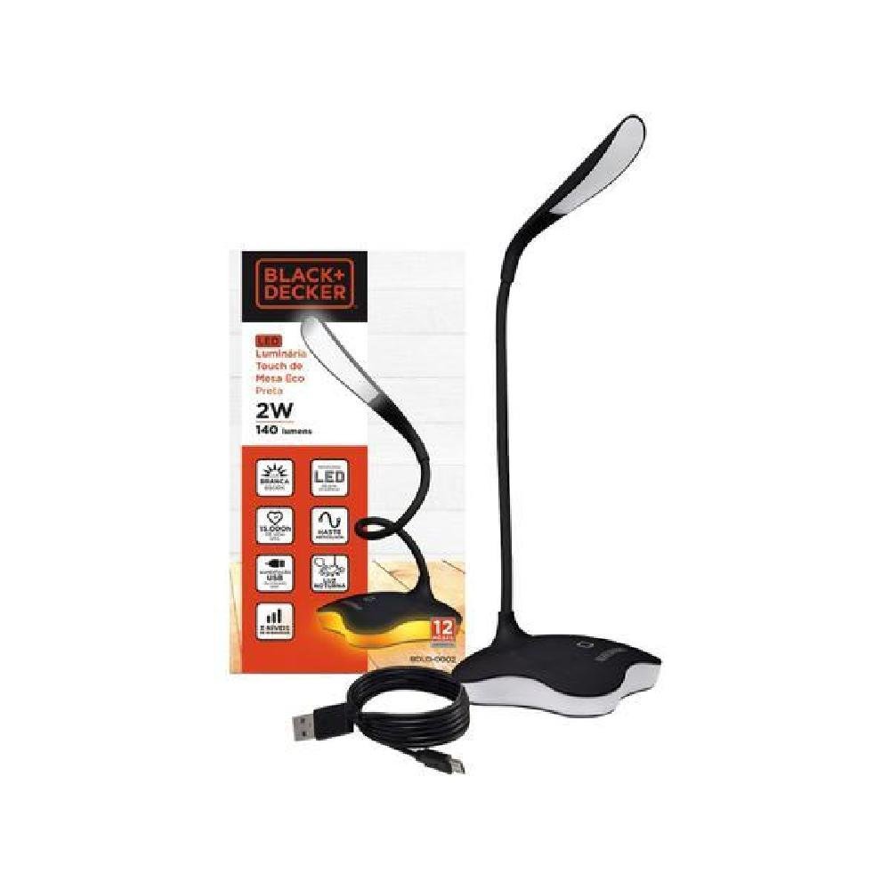 Luminaria de Mesa ECO 2W 6000K Touch Preta USB Black+Decker-313284 - Imagem