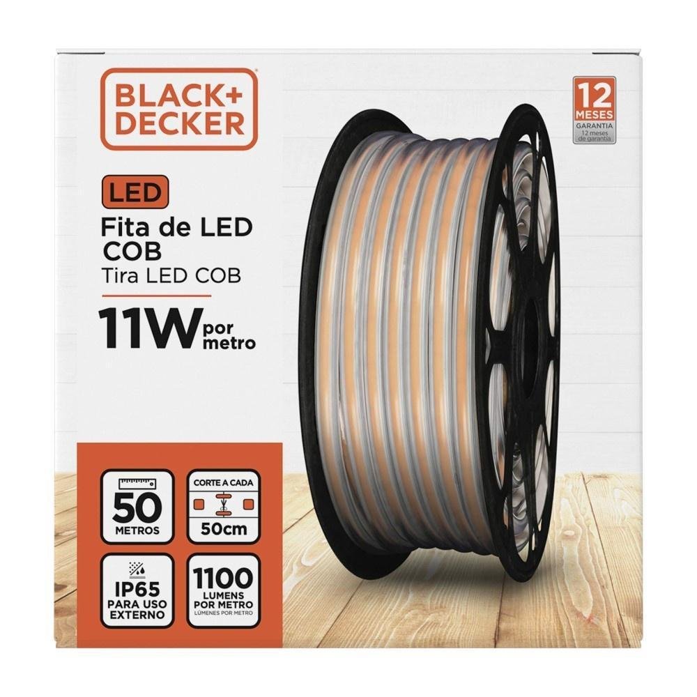 Fita Led Cob 220V 4000K 11W 1100 Lúmens 8mm rolo 50m IP65 Black+Decker - Imagem zoom