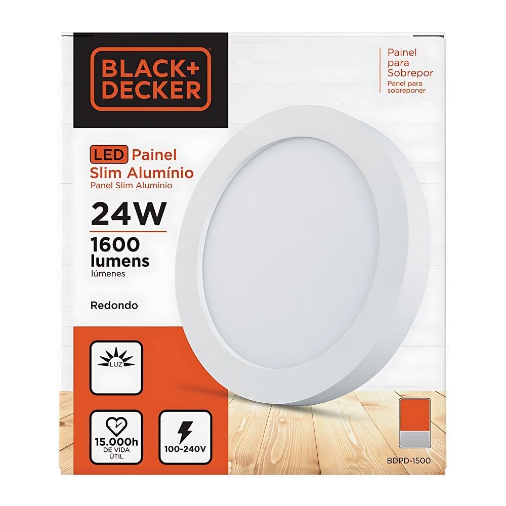 Painel Led Slim Redondo Embutir 100-240V 24W 3000K 1600 Lúmens Black+Decker - Imagem zoom