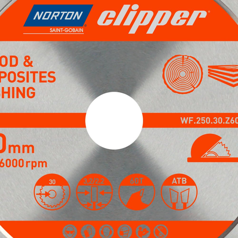 Disco de Serra em Aço 250 x 30mm com 60 Dentes para Madeira Clipper NORTON-70184608110 - Imagem