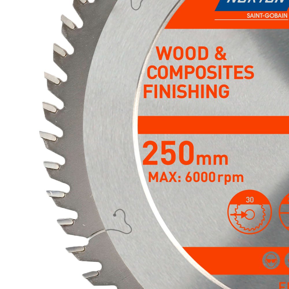 Disco de Serra em Aço 250 x 30mm com 60 Dentes para Madeira Clipper NORTON-70184608110 - Imagem