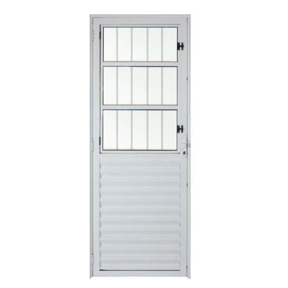 Porta de Alumínio Social Postigo branca Vidro Liso Direita - 210x80-Esal Esquadrias-310106