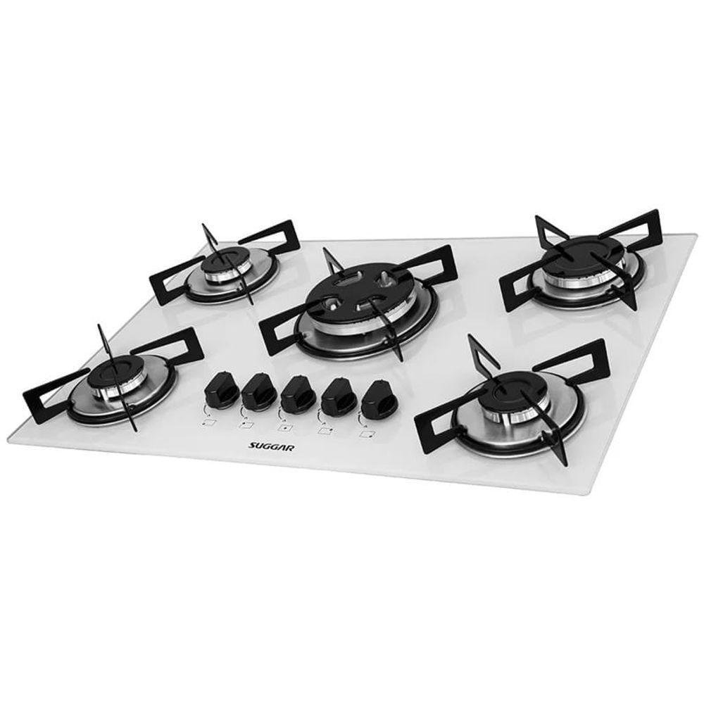 Cooktop Suggar 5 Bocas Trich Ferro Fundido Vidro Branco Bivolt Fg5305fbr - Imagem zoom