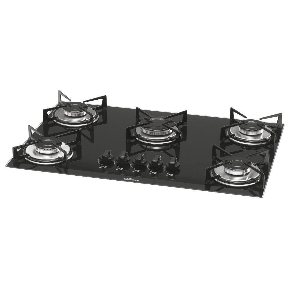 Cooktop 5 Bocas a Gás Acendimento Superautomático Preto Fischer - Imagem zoom