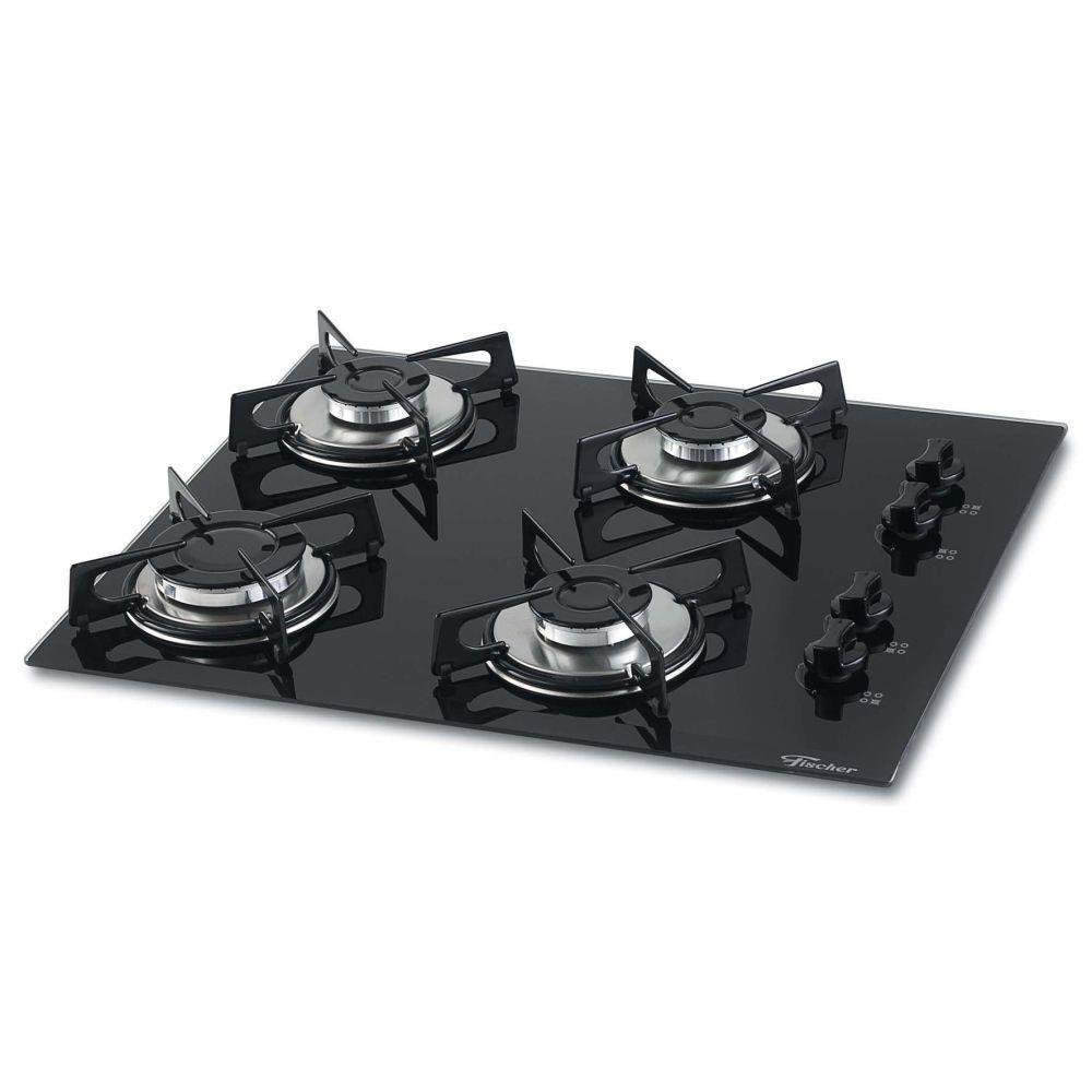 Cooktop 4 Bocas a Gás com Acendimento Superautomático Fischer Preto Bivolt 1519-5713 - Imagem zoom