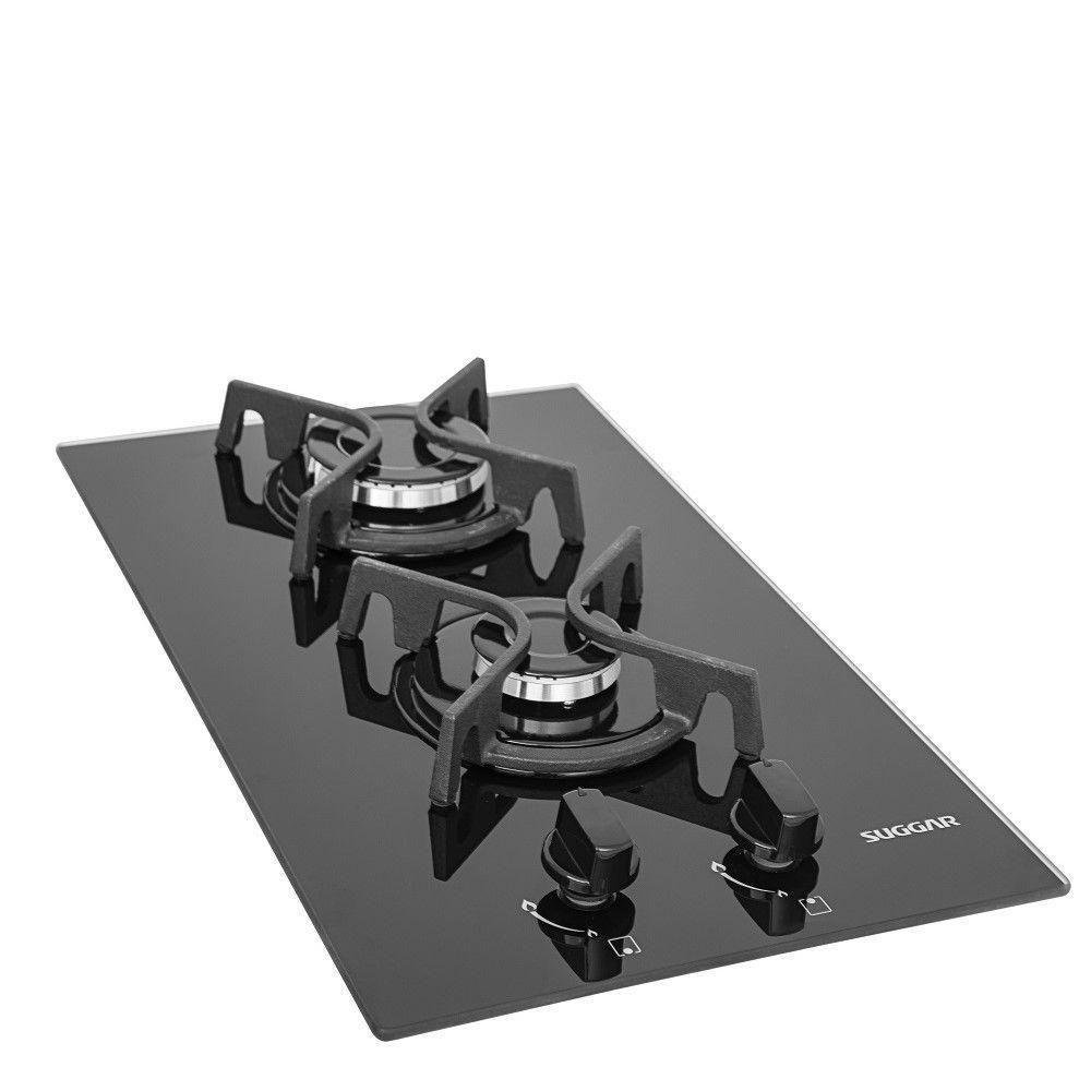 Cooktop Mesa De Vidro 2 Queimadores à Gás Suggar Preto FG2002FVP Bivolt - Imagem zoom