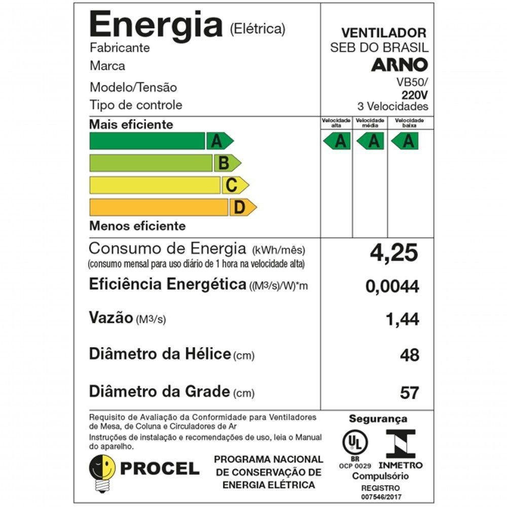 Ventilador De Mesa Arno 50cm Vb50 Xtreme Force Breezer Preto Com Azul 220v - Imagem