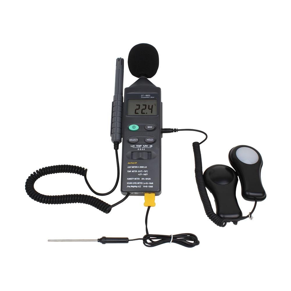 Medidor digital portátil 4 em 1 termo higrômetro decibelímetro termômetro e luxímetro Novotest.br DT-8820-NOVOTEST-236897