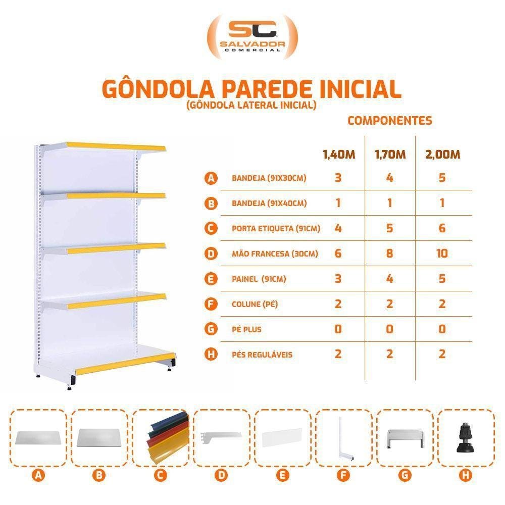 Gôndola Prateleira Supermercado 5 Níveis 40x30 New Plus 1,70m Parede Inicial Vermelho - Sa Gôndolas - Imagem