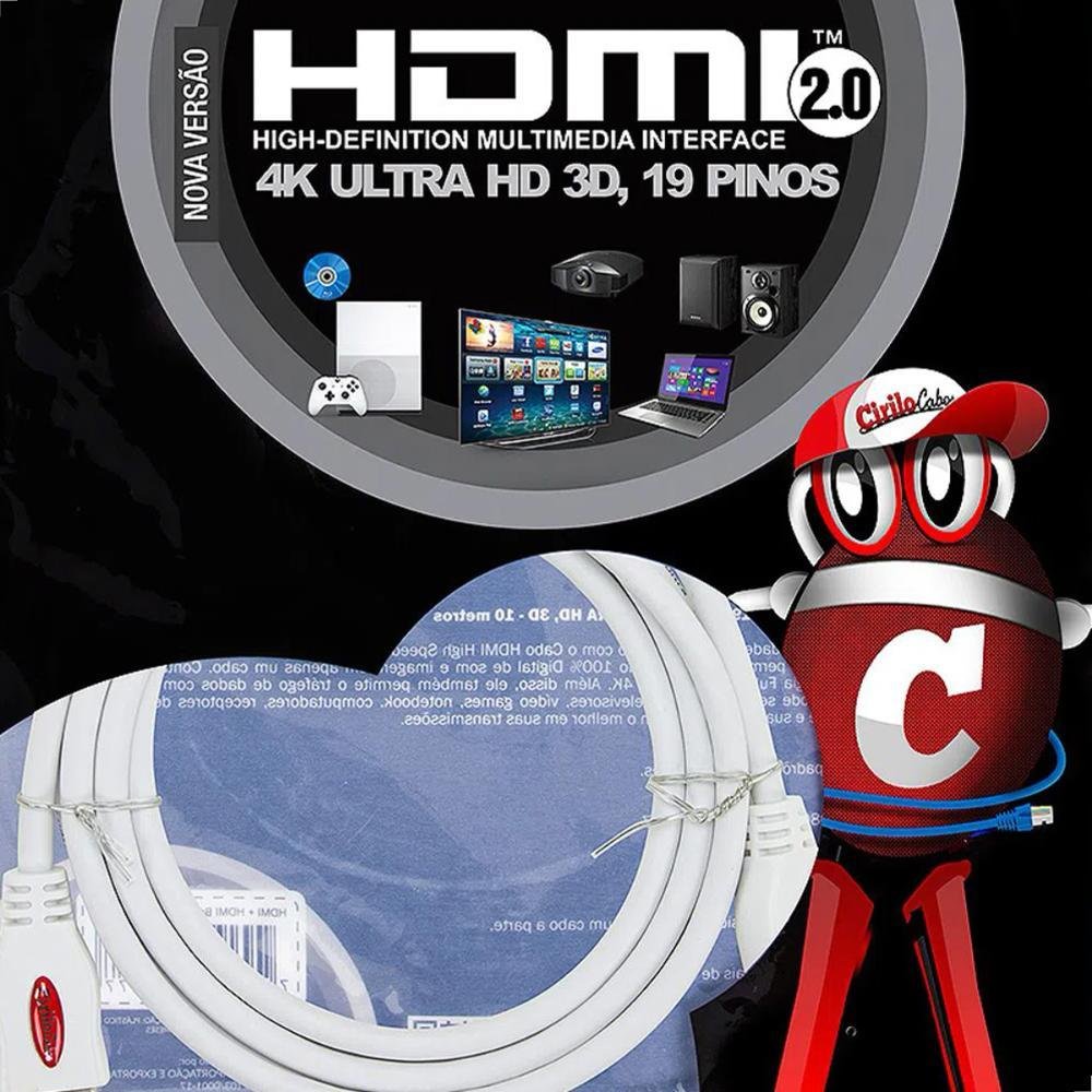 Cabo MICRO HDMI para HDMI 2.0, Ultra HD, 4K, 3D, 3 metros - Cirilo